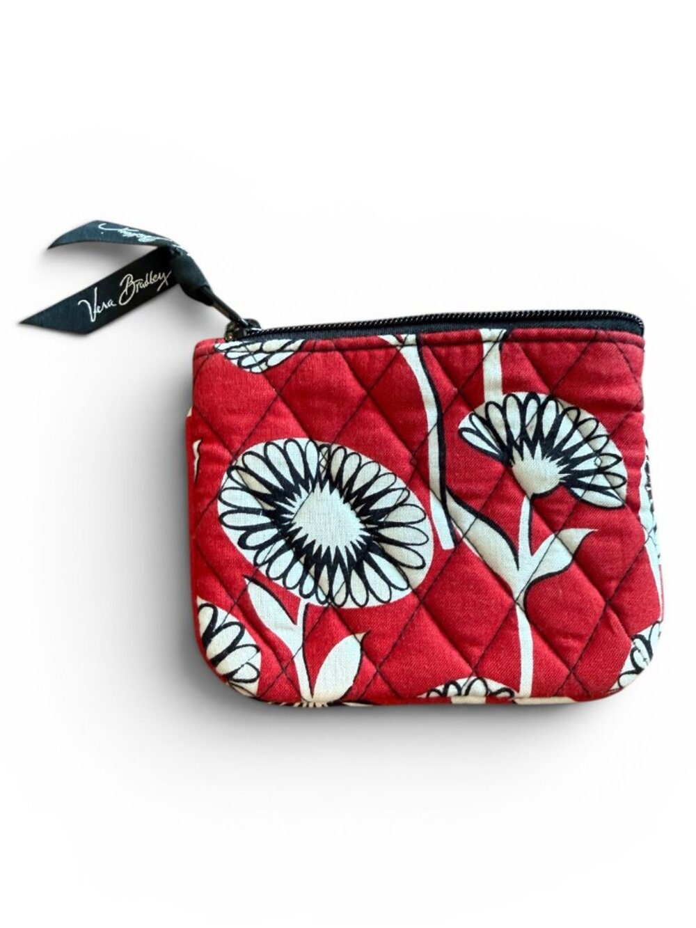 Vera Bradley Red Deco Daisy Floral Quilted Coin Purse Zip Pouch Change Purse